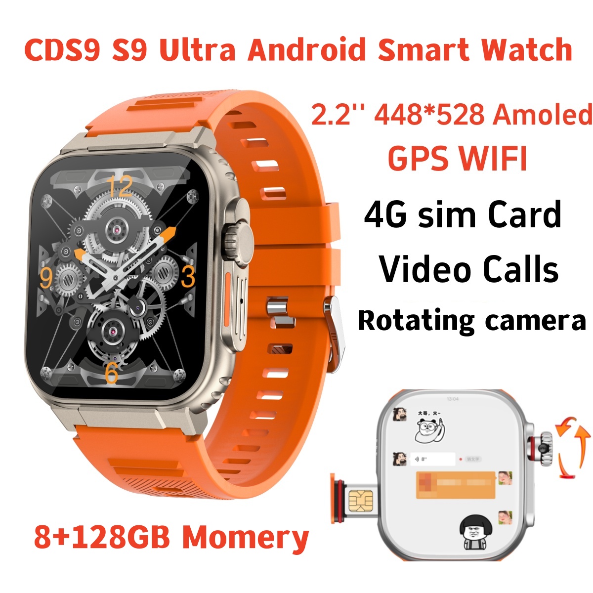 Smartwatch Square Watches For Men - Montre connectée originale S10, réseau 4G/5G,