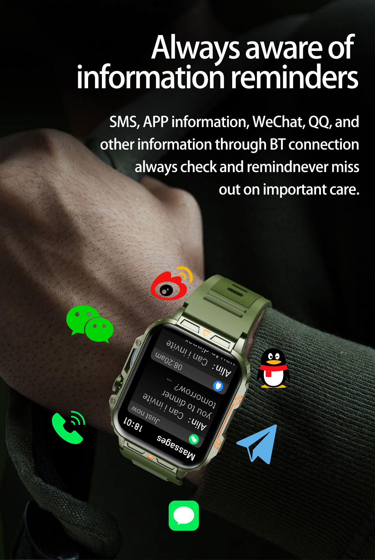 Montre intelligente militaire  - Smartwatch Square Watches For Men avis et prix